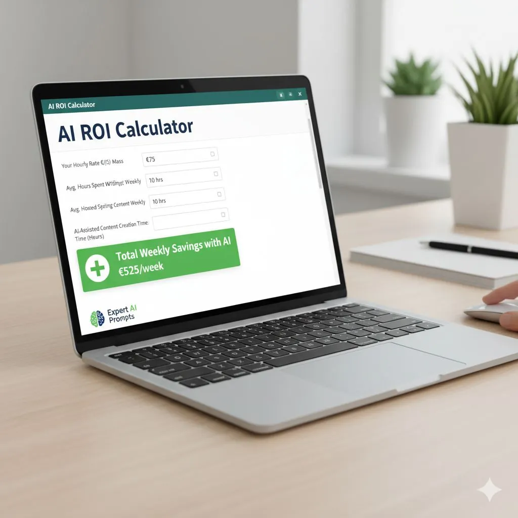 Expert AI Prompts ROI Calculator spreadsheet showing weekly savings potential.