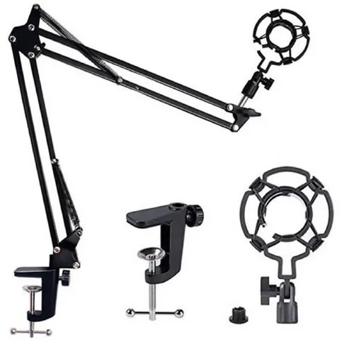 Adjustable Microphone Suspension Boom Scissor Arm Stand with Shock Mount Mic Clip Holder