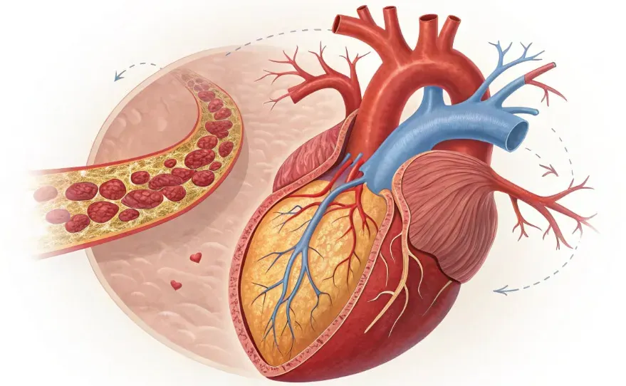 Illustration showing plaque buildup in arteries due to trans fats.