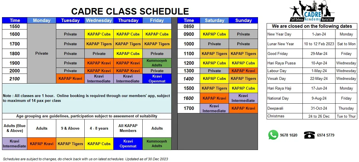CADRE Class Schedule
