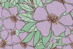 lavender and green collage floral botanical repeat pattern