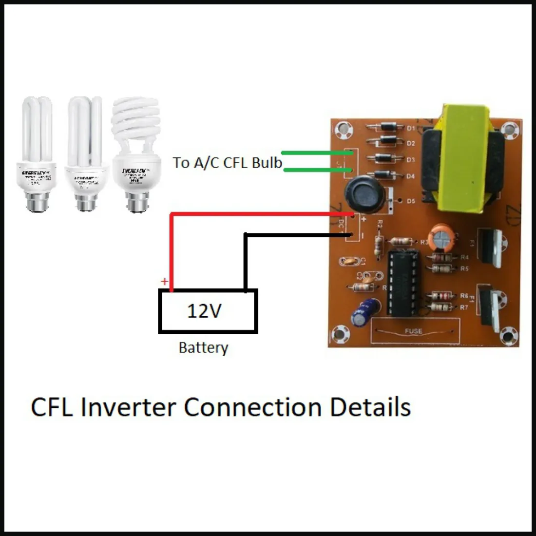 12V CFL-LED Emergency Light Circuit Using 3525 IC | Connection Details Of The Readymade Kit