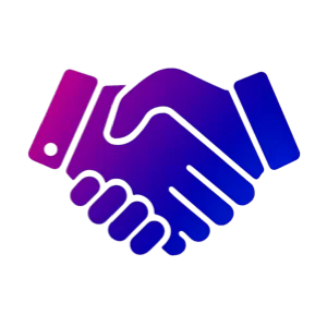 <alt=“Gradient icon of a handshake representing trusted long-term marketing partnerships.”>