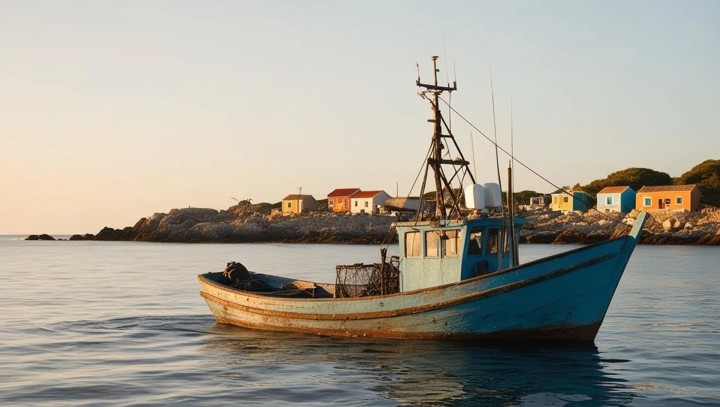 barco pesquero comunicandose con tierra. tiene que verse el barco y la tierra y un medio de comunicacion como es una radio