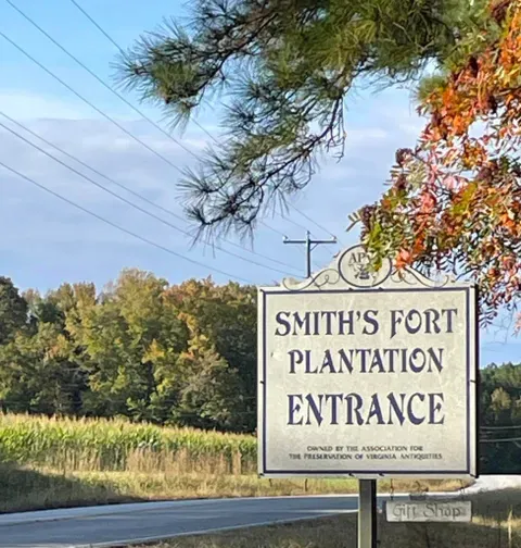 Entrance from road to Smith's Fort in Surry Virginia, owned by Preservation Virginia