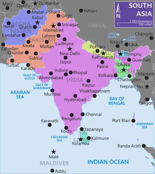 South Asia map