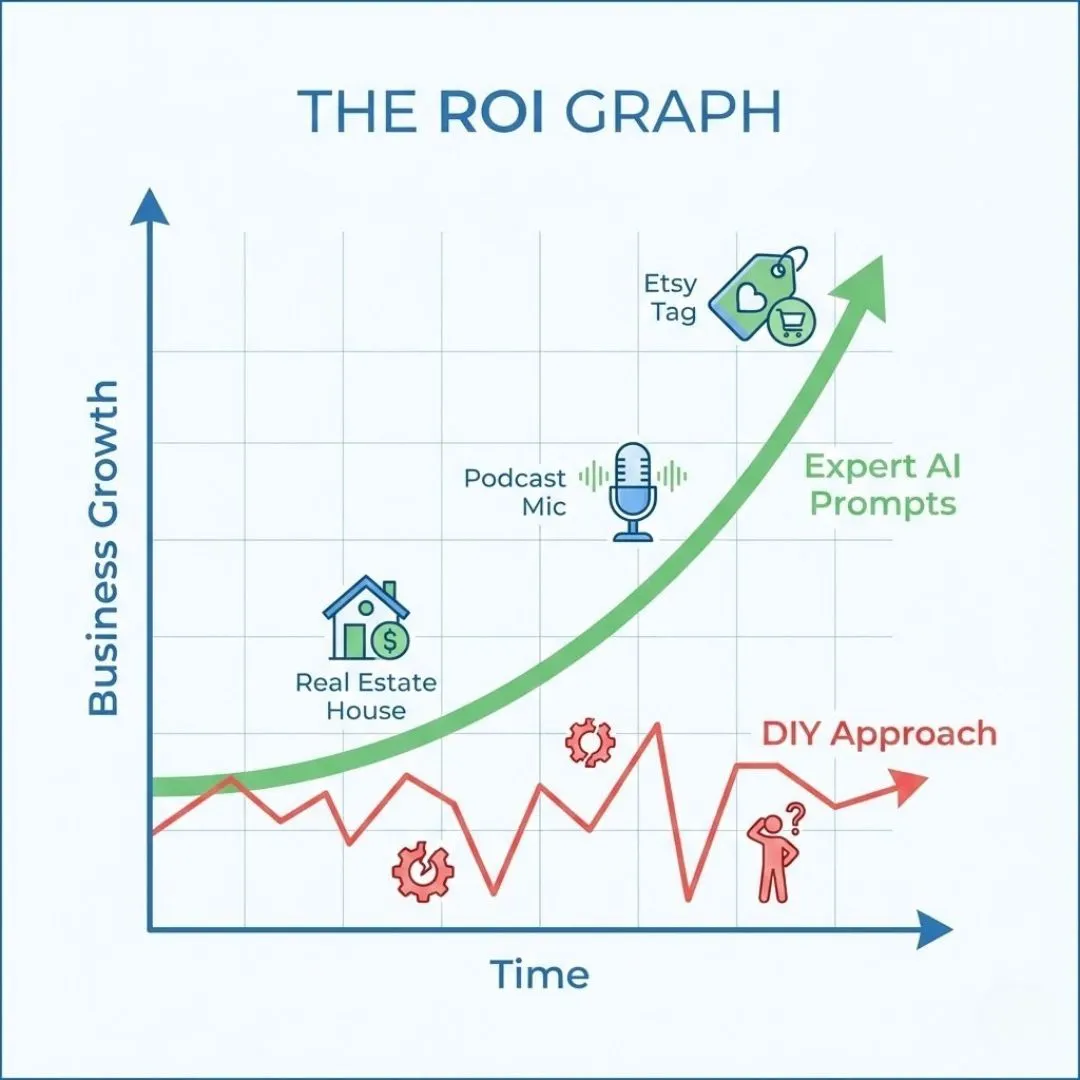 Graph showing faster business growth and stability using expert AI prompts versus DIY.