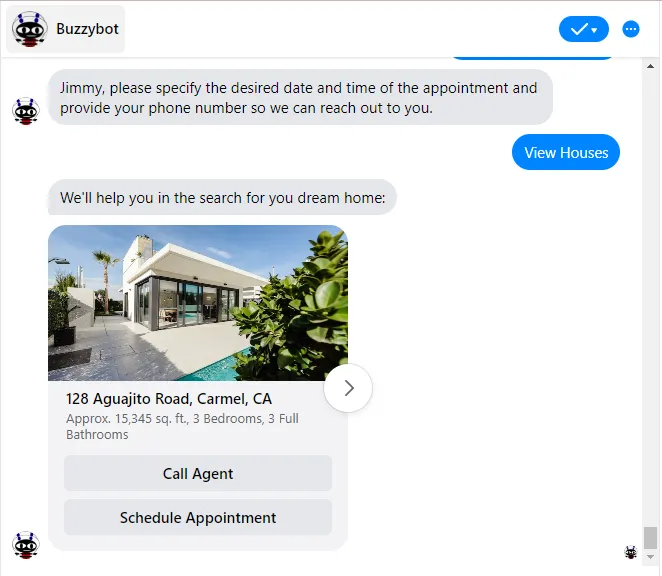 showing real esate chatbot engaging with customer