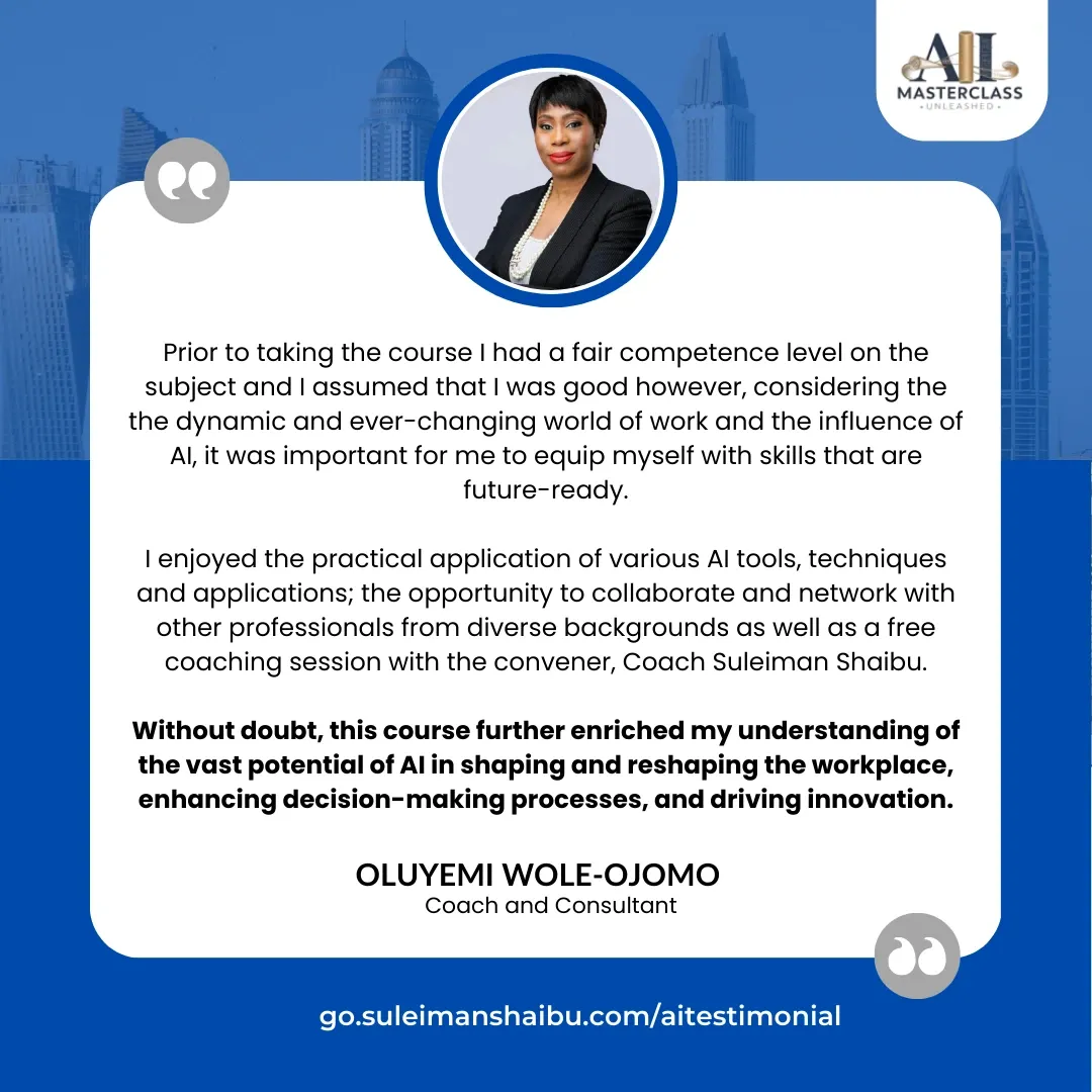 Yemisi Wole-Ojomo AI Masterclass Unleashed Testimonial