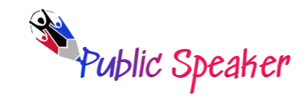 demo logo image for public speaker in purple and red with pencil