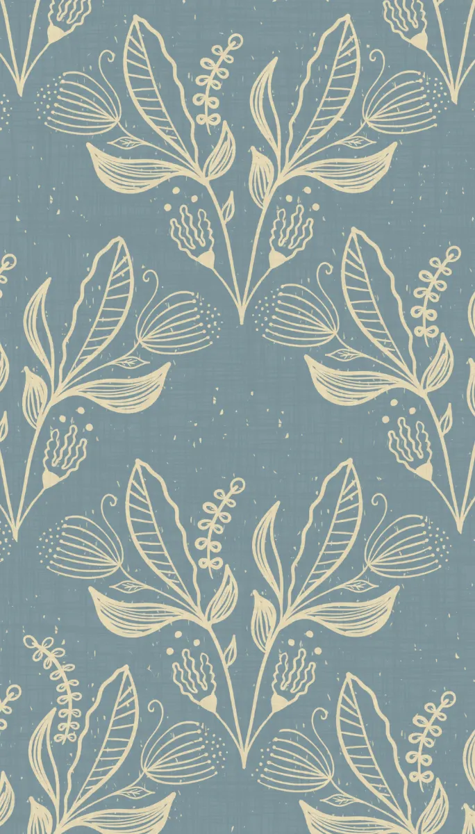floral block print on blue background