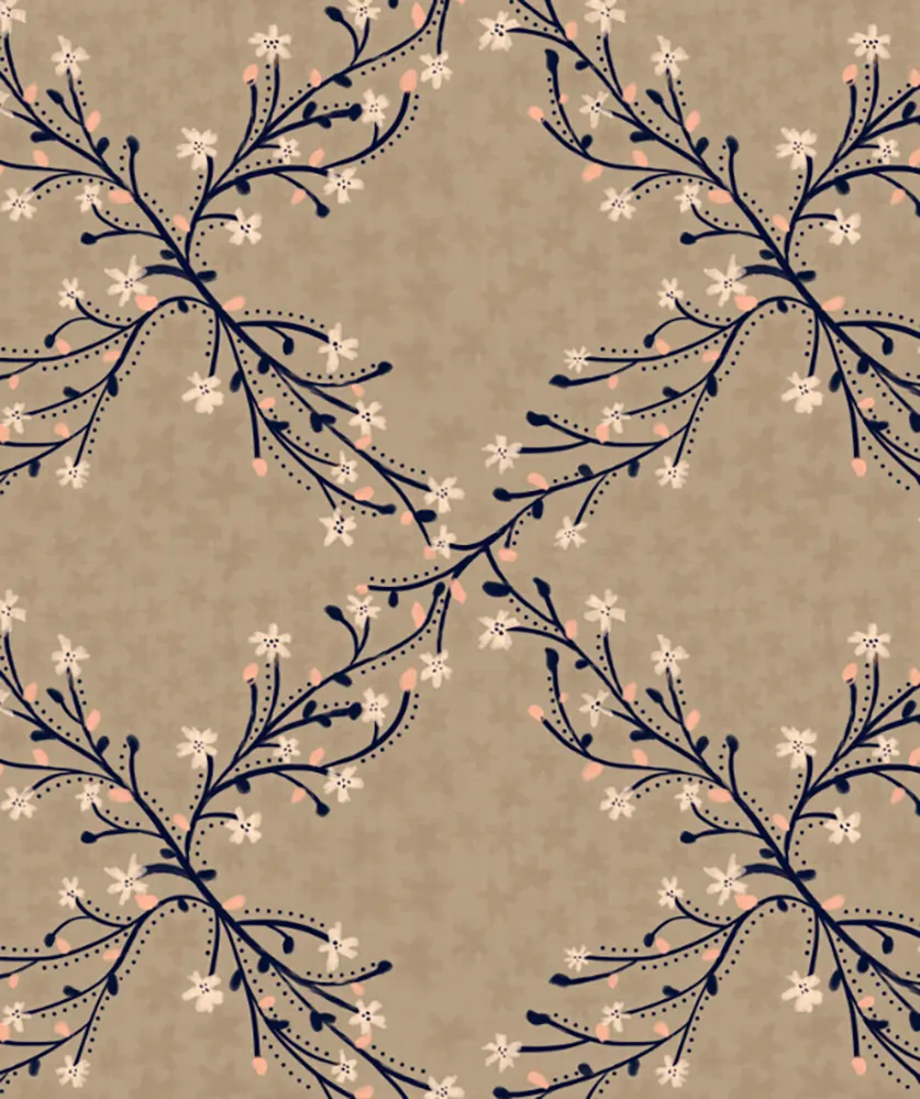 floral trellis design on beige