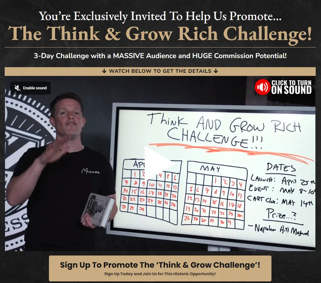Think and Grow Rich Challenge JV Affiliate Sign Up Page