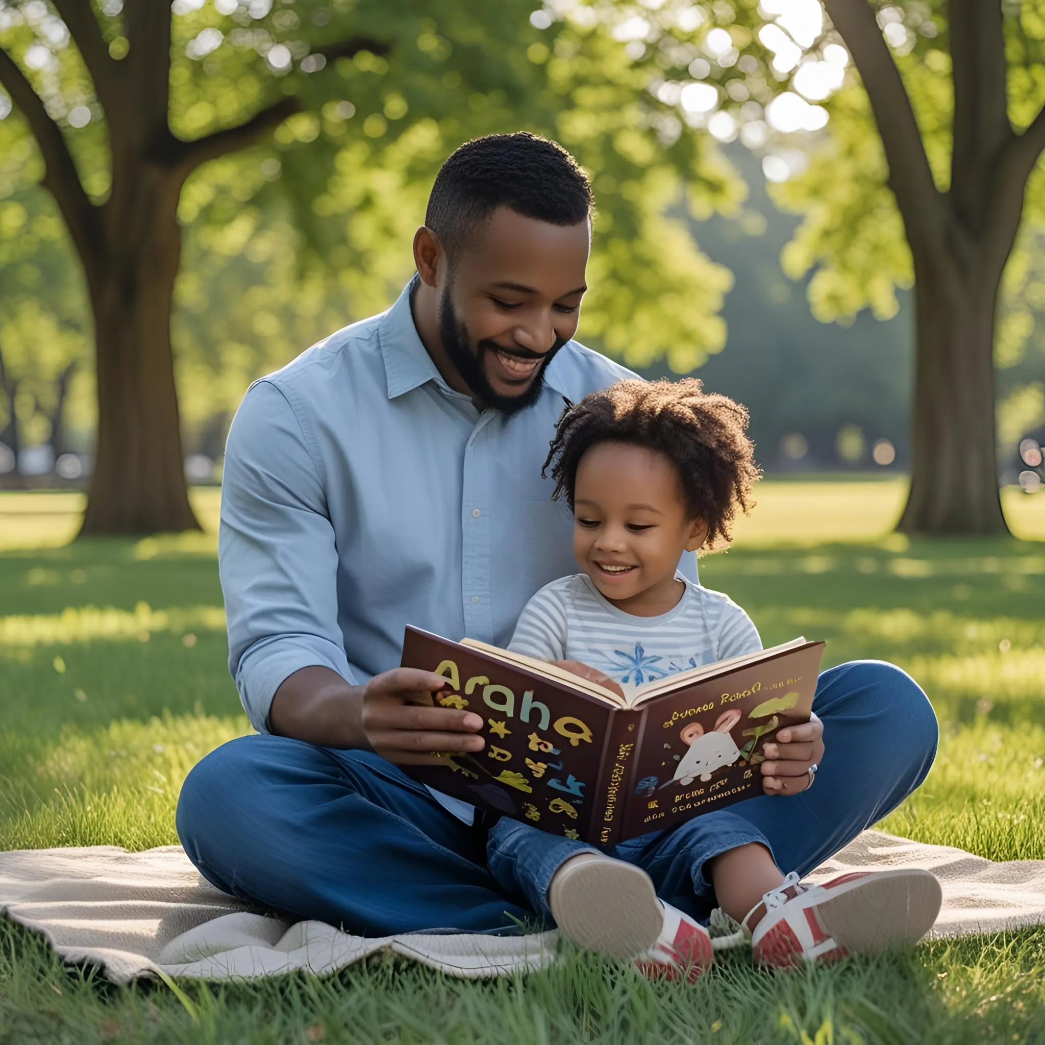 Father and daughter enjoying their personalized book