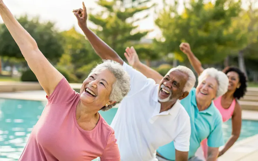 Seniors participating in joint-friendly exercises like tai chi.