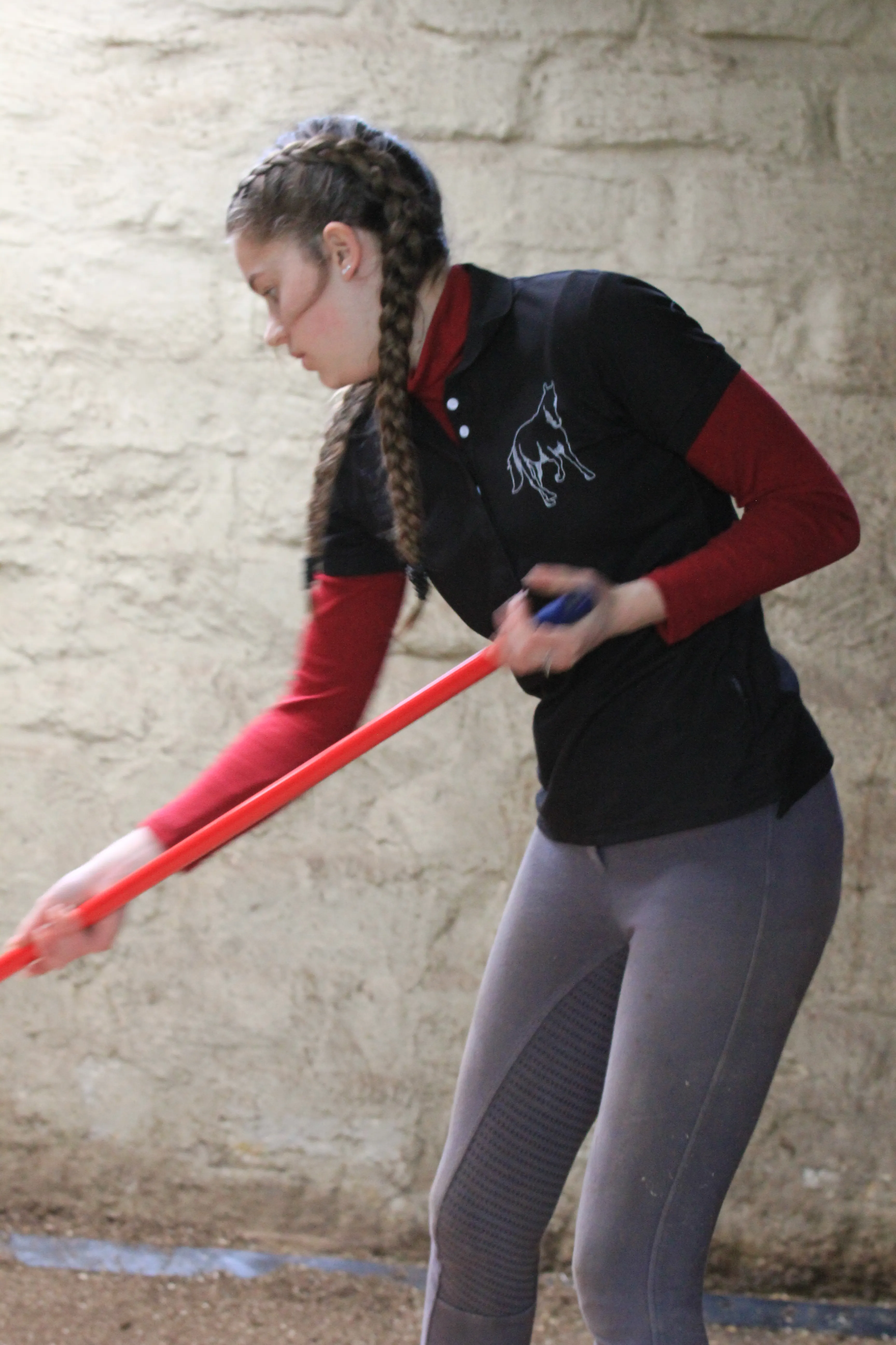 One of our staff members hard at work cleaning stables so that the horses have a nie place to sleep 