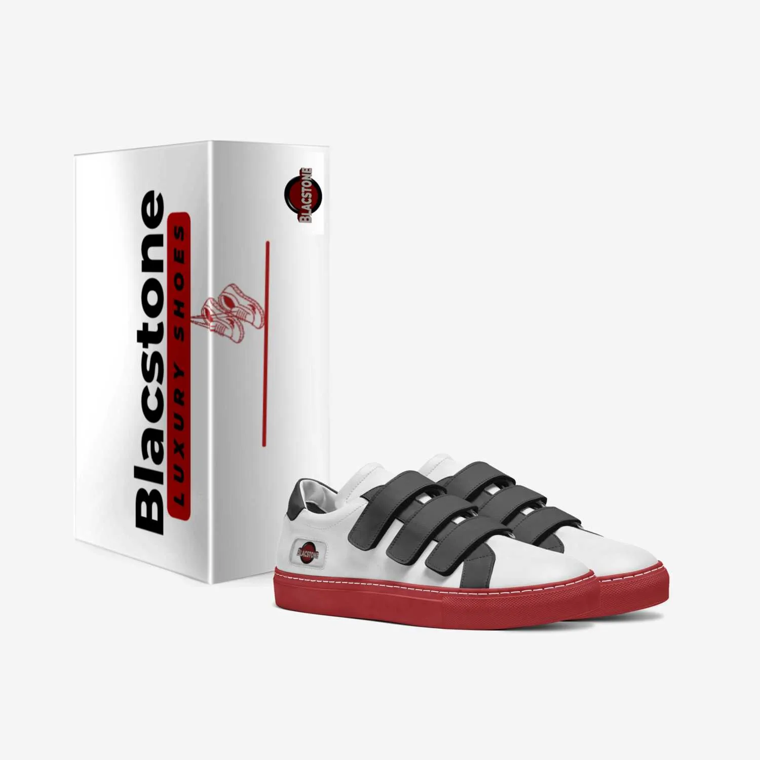<limited edition shoes by Blacstone colors white, black, and red>