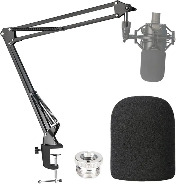 Audio-Technica AT2020 Mic Boom Arm with Foam Windscreen, Suspension Boom Scissor Arm Stand with Pop Filter Cover for Audio-Technica AT2020