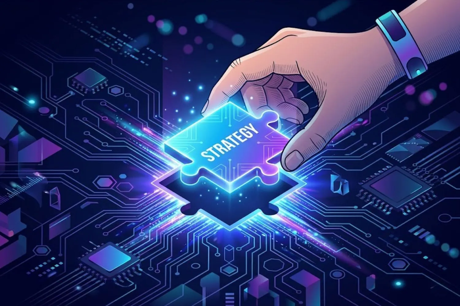 Human strategy integrating with AI for SEO to create expert content.