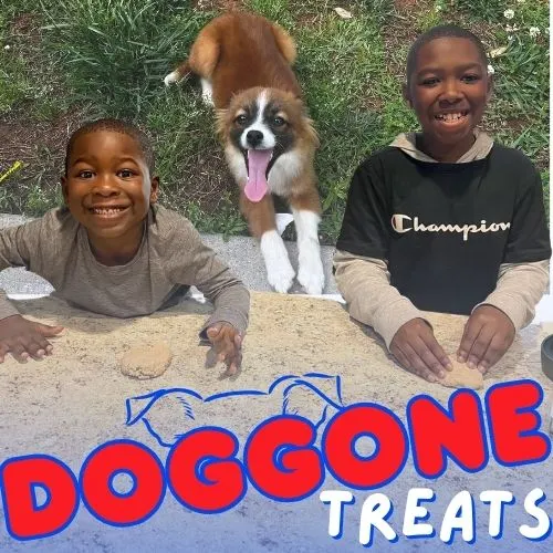 Young duo presenting their homemade dog treats for Doggone Treats