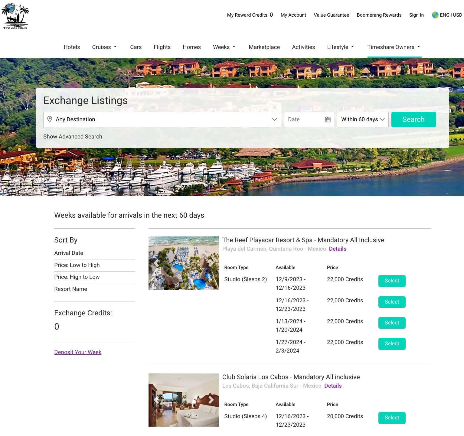 Test Drive Sky's Travel Club Timeshare Owners - Exchange Listings