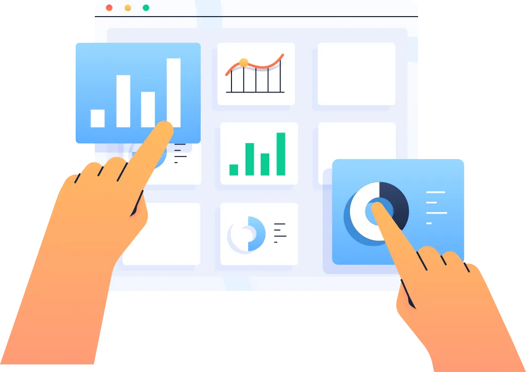 Two hands over a computer screen, moving pictures