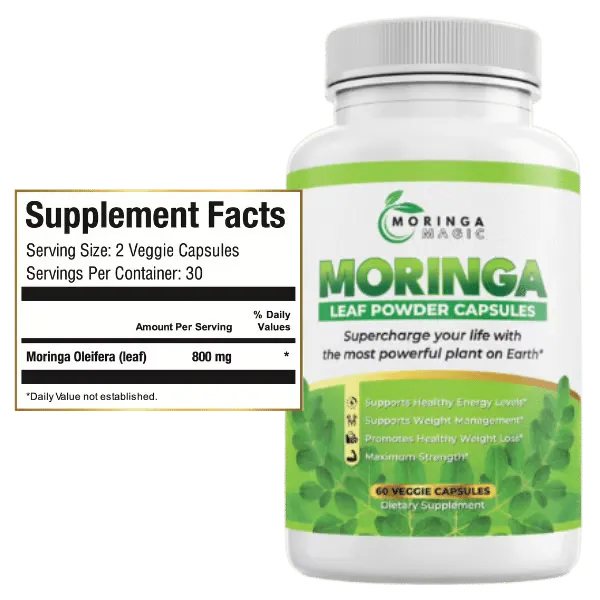 Take the 100% pure Moringa capsules daily and experience more energy, better focus, and a healthier body!