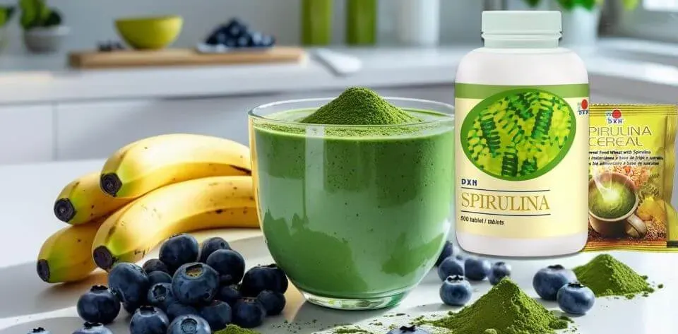 Un desayuno saludable con Spirulina de DXN, la fuente de energía y nutrición celular para empezar el día.