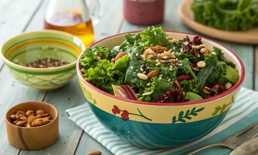 A colorful salad bowl showcasing nutrient-rich leafy greens.