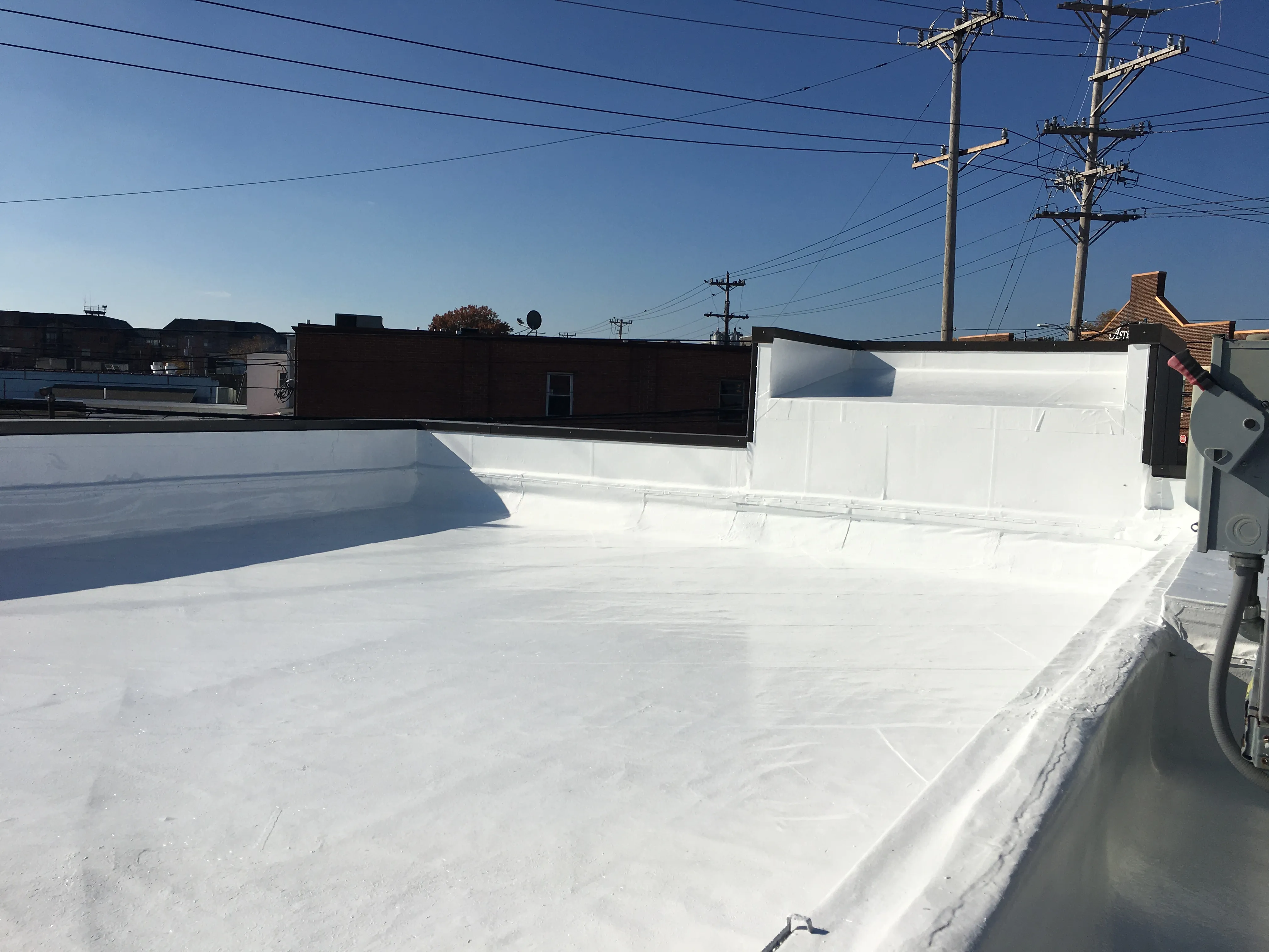 The median temperature differential between an ECRS-coated and an uncoated roof is 45-55 degrees Fahrenheit in high heat