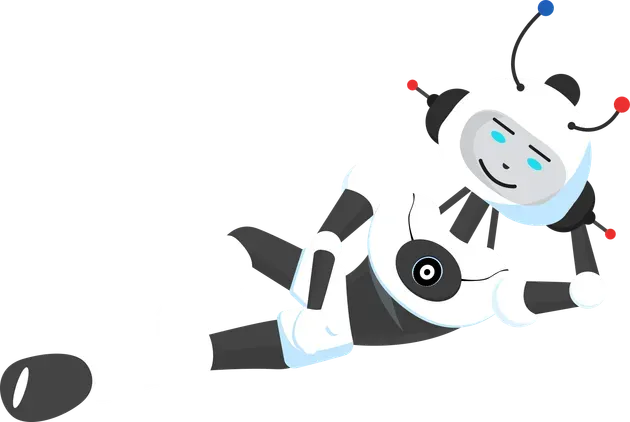 robot laying on side thinking about s