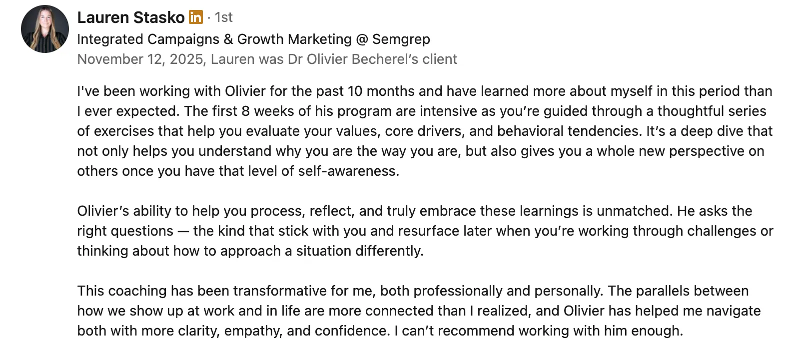 Lauren Testimonial for Clear Path Forward