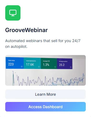 image of GrooveWebinar app in Scale.gg dashboard