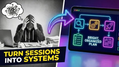 A split screen showing a stressed coach versus a successful coaching strategy outline generated by AI.