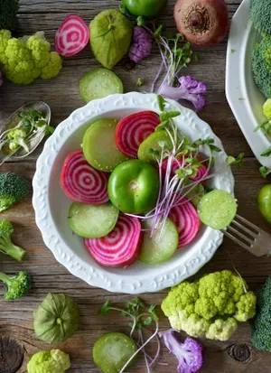 eat healthy with lots of color like spring vegetables