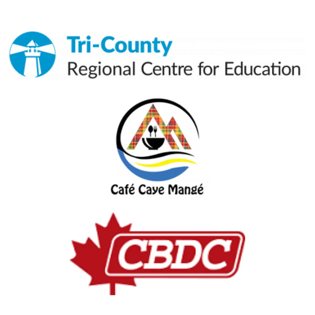 Logos: Tri-County Regional Centre for Education, Café Caye Mangé, and CBDC