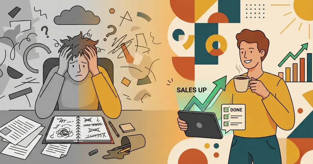 Illustration showing the stress relief provided by using AI tools for Etsy business management.