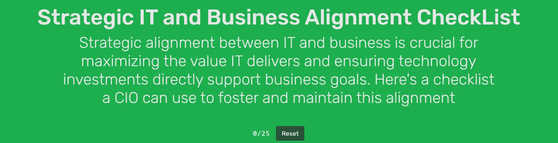 Strategic IT and Business Alignment CheckList