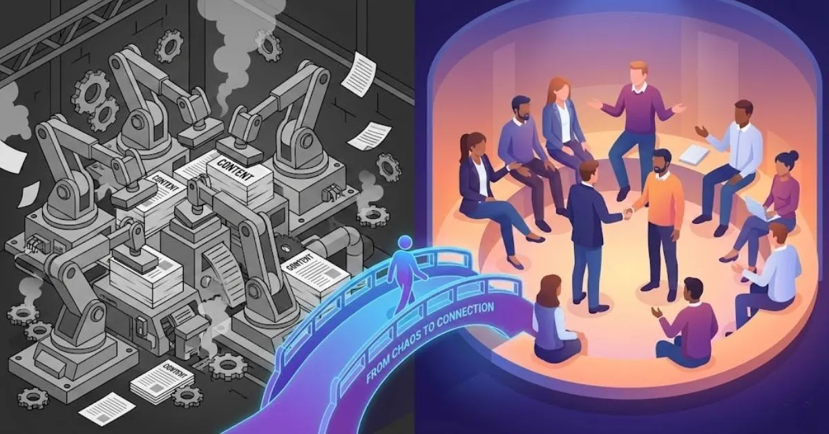 Diagram illustrating how a brand community protects a business from generic AI content.