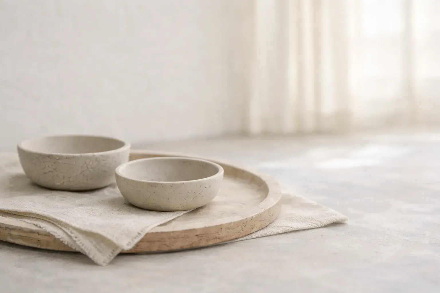 Simple ceramic bowls in soft natural light