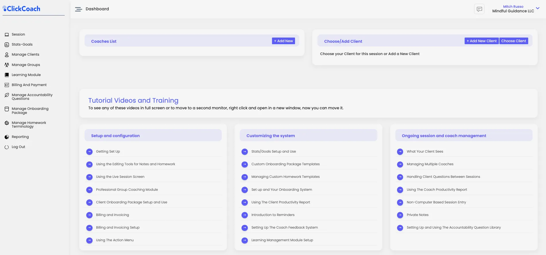 ClickCoach Dashboard - Tutorial Videos and Training