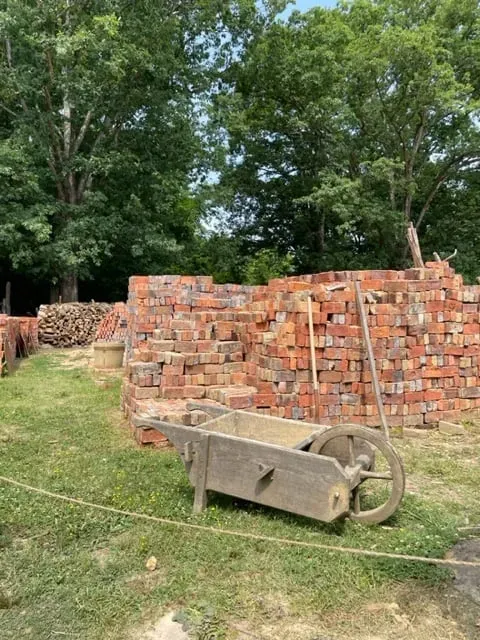bricks ready to be fired at Colonial Williamsburg's kiln in the brickyard