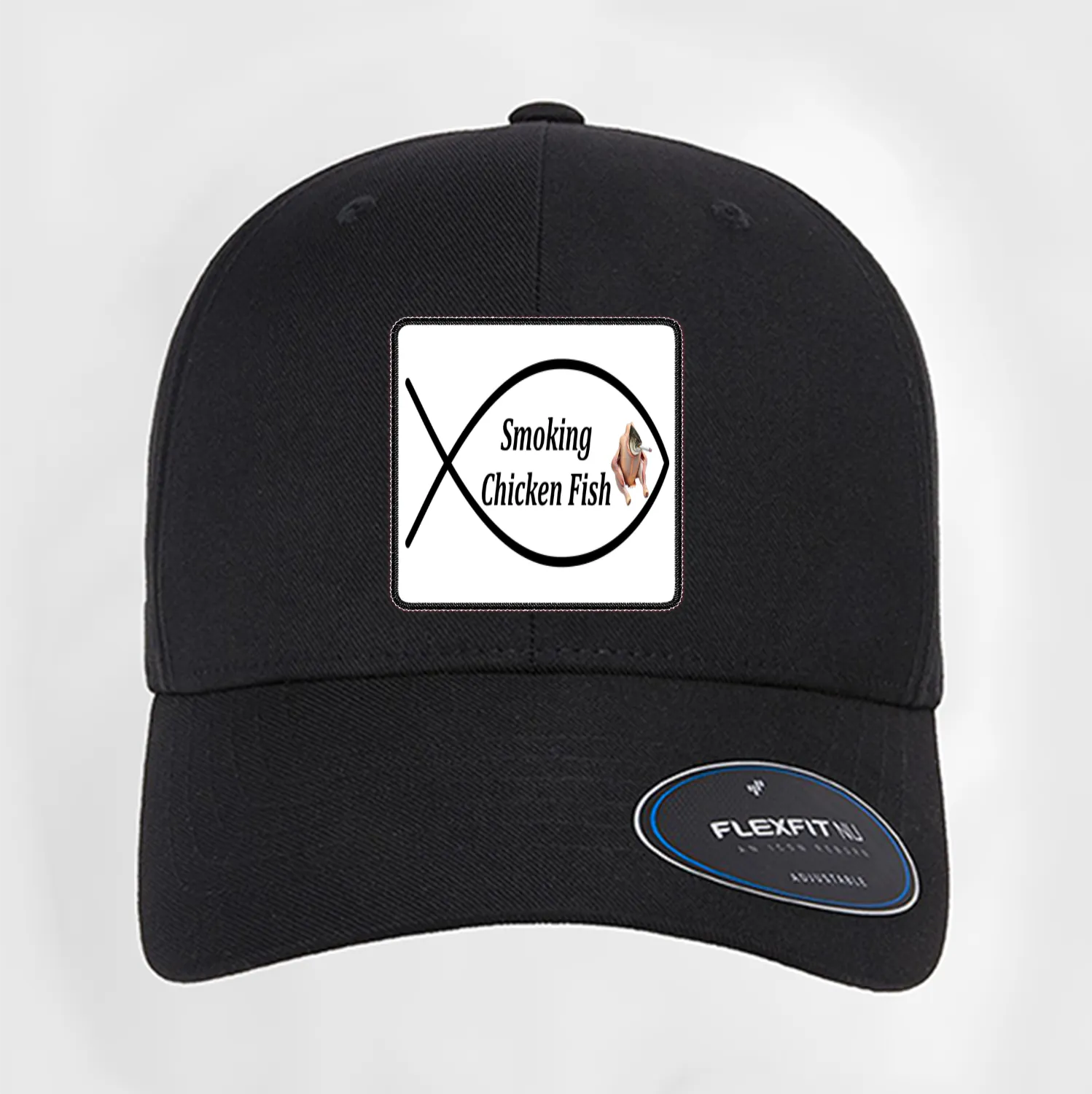 Smoking Chicken Fish logo curved patch hat