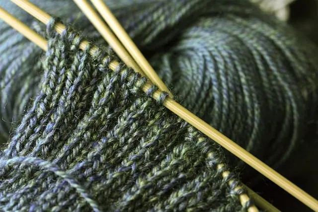 knitting green wool yarn