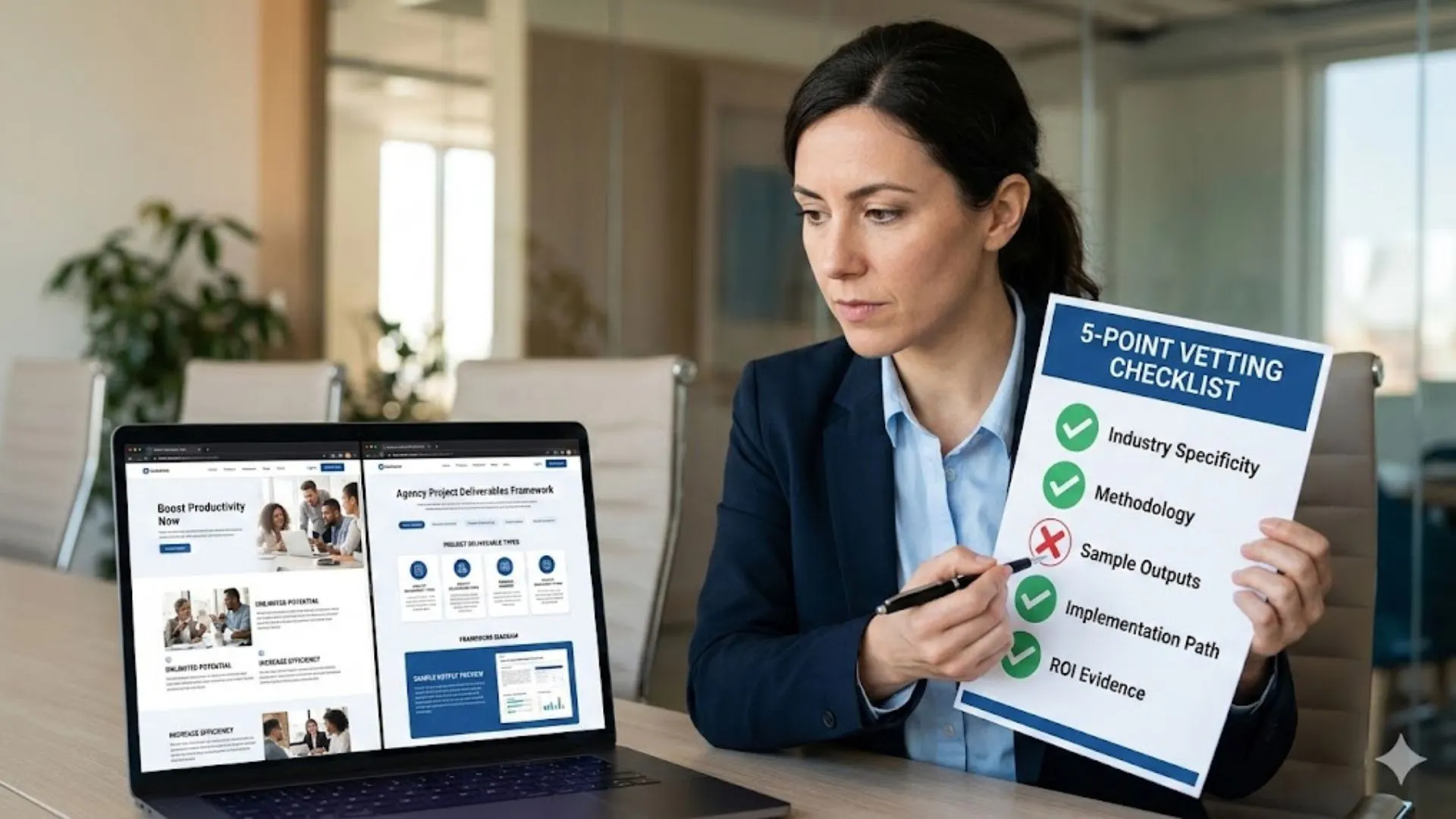 Side-by-side comparison of low-quality vs high-quality agency level ai prompts download on laptop screen 