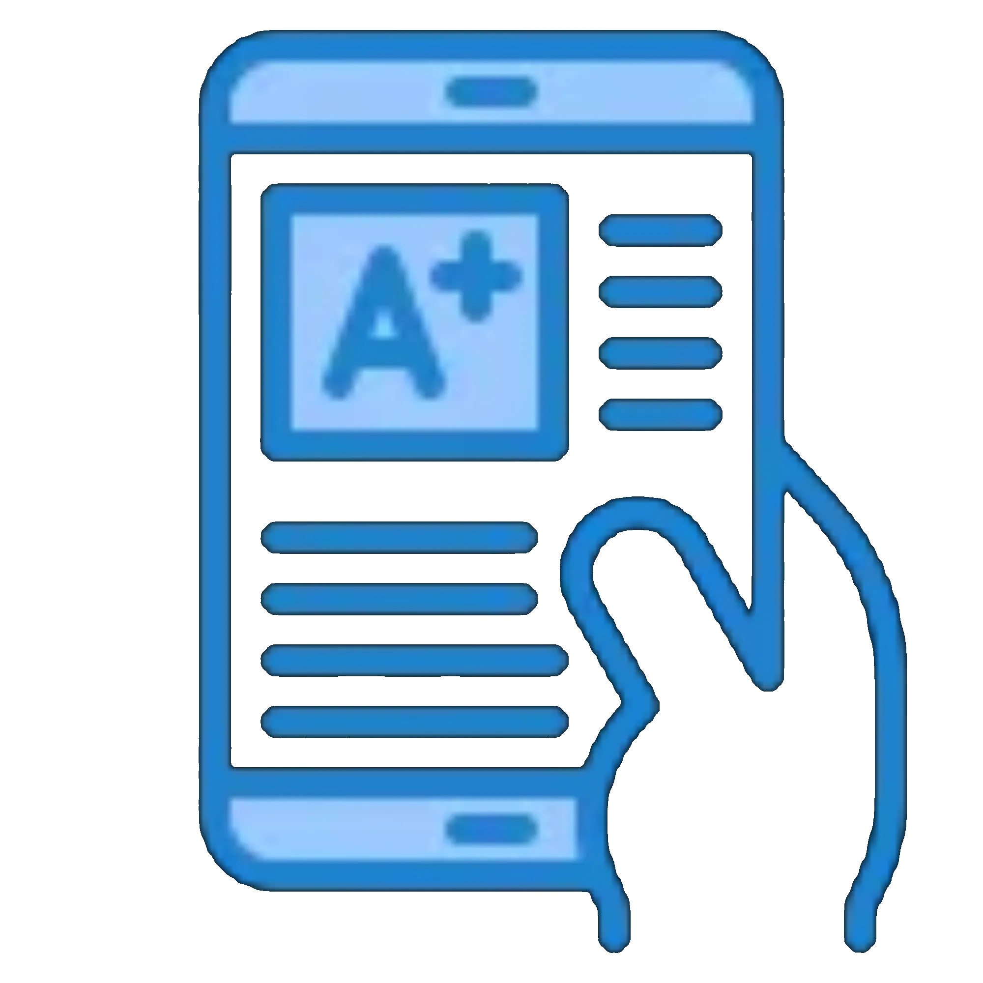 A graphic of a smartphone displaying an a+ grade on the screen, symbolizing excellent academic performance or test results accessed through mobile technology.