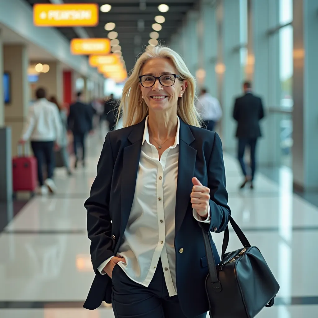 Older businesswoman walking with travel bag