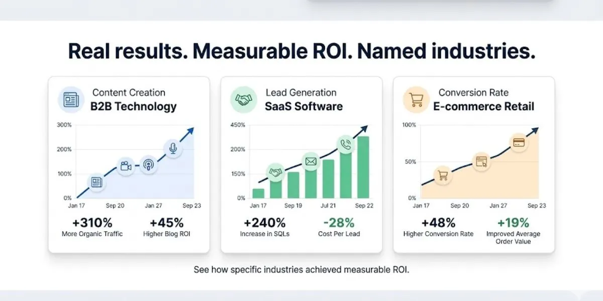 Case study metrics Improved Content Creation, Lead Generation and Conversion Rate.