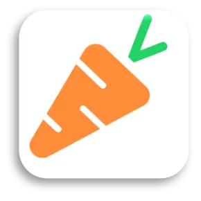 The image is a simple app icon featuring an orange carrot with a green top, centered on a white background. This icon is likely used for a health or diet-related application named Yuka