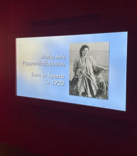 Digitally displayed photo of Mary Mathews, with her given name and note she was born in Sparta in 1920